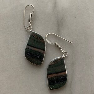 1790 Silver and Green Striped Stone Earrings